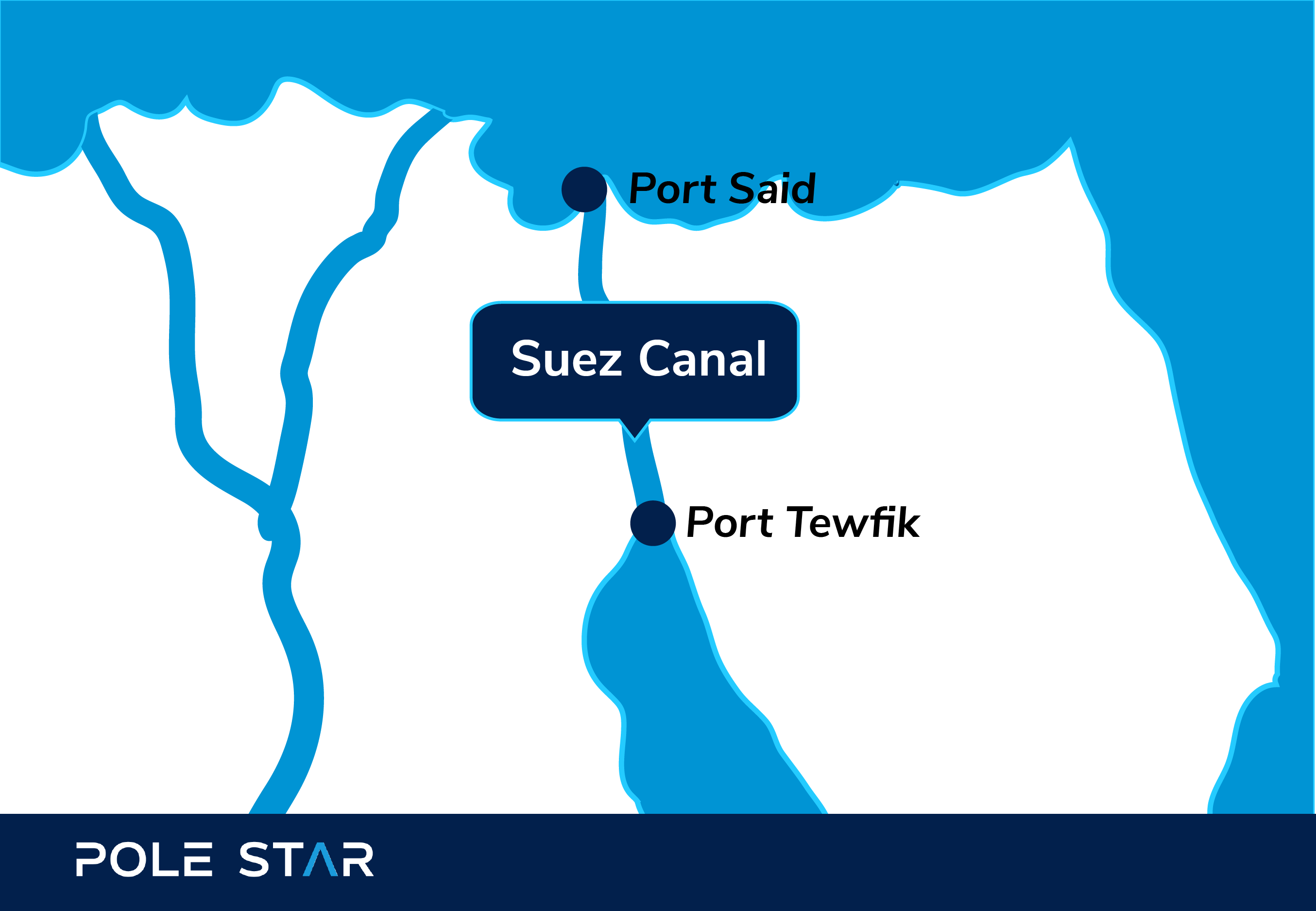 Suez canal map - begins in Port Said and finished in Port Tewfik