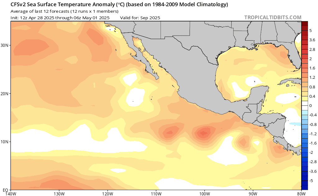 Forecast Sea Surface Temperature Anomaly for September 2025.