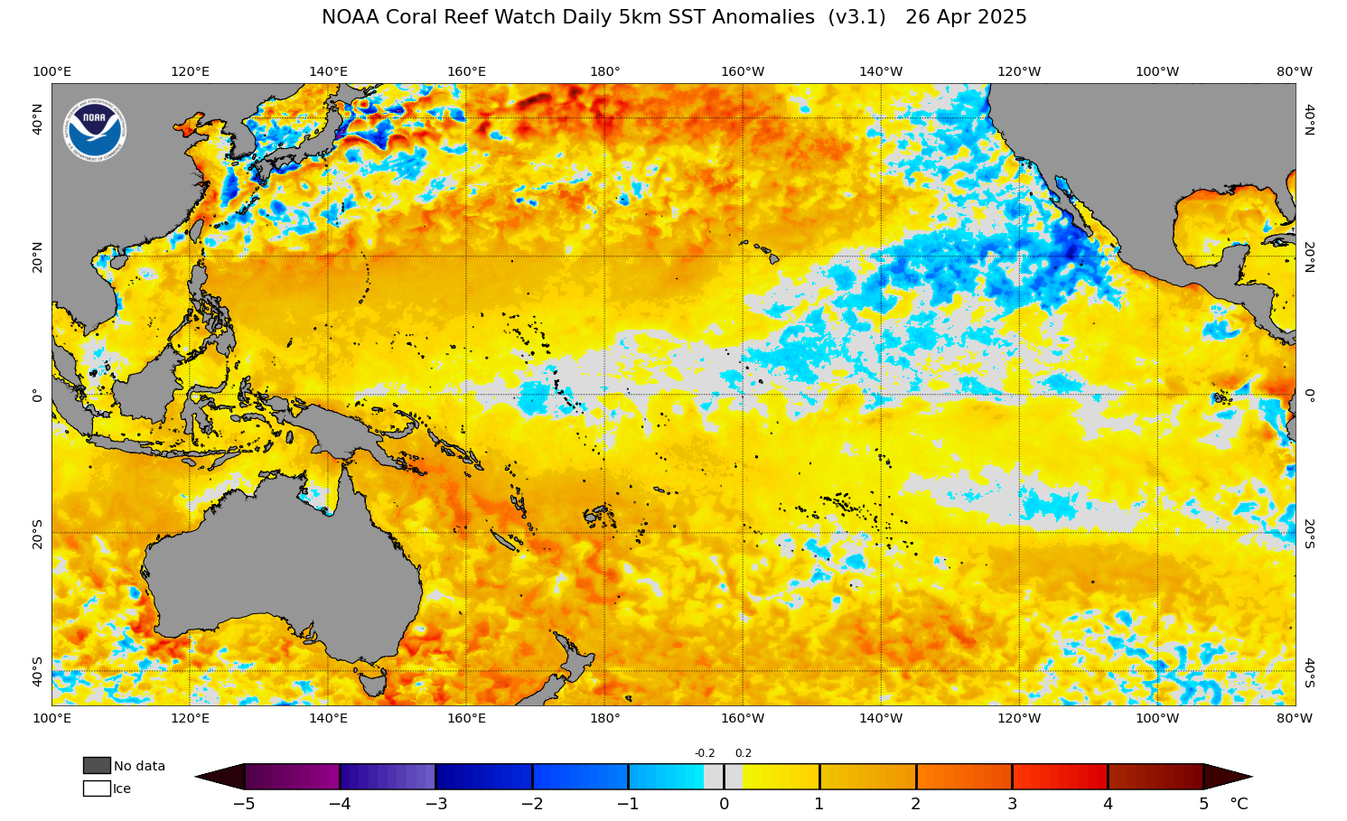 SST anomalies in the Pacific as of 26 April 2025