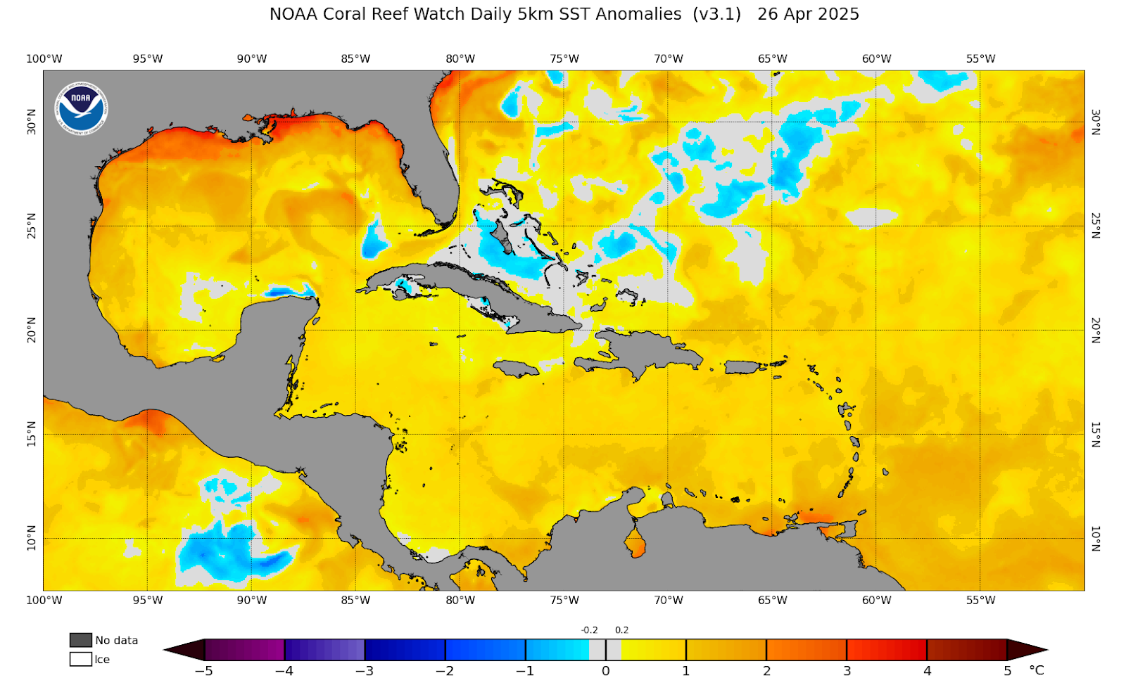 SST anomalies in the western tropical Atlantic as of 26 April 2025