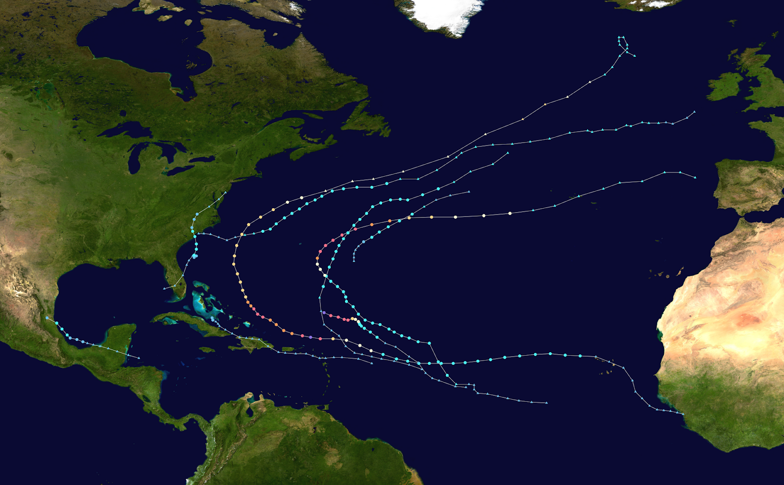 2025 Atlantic hurricane season observed tracks through 29 Sept