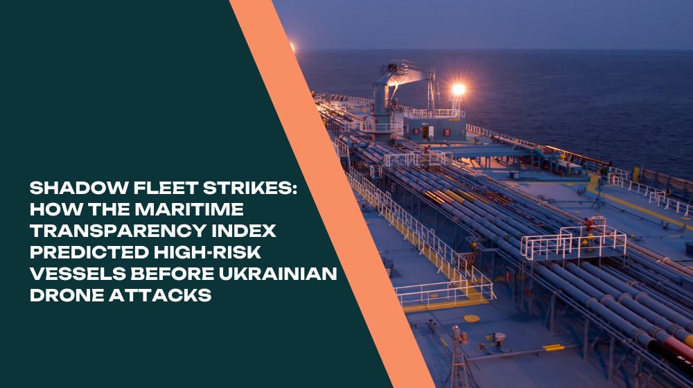 Oil tanker at sea monitored by Maritime Transparency Index for shadow fleet risk assessment